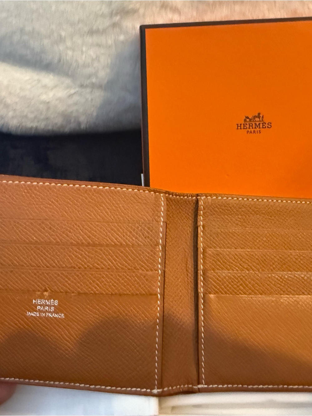 Hermes Men's Cognac Leather Bi-Fold Wallet